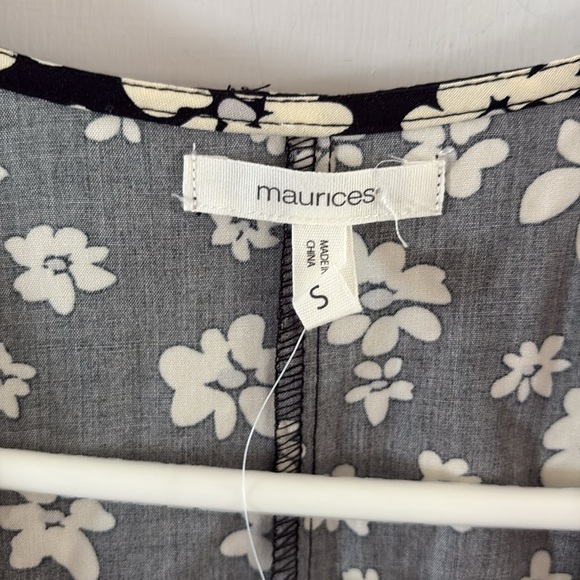 Maurice's black ivory floral print open front duster ruffle jacket Size Small - Picture 7 of 10